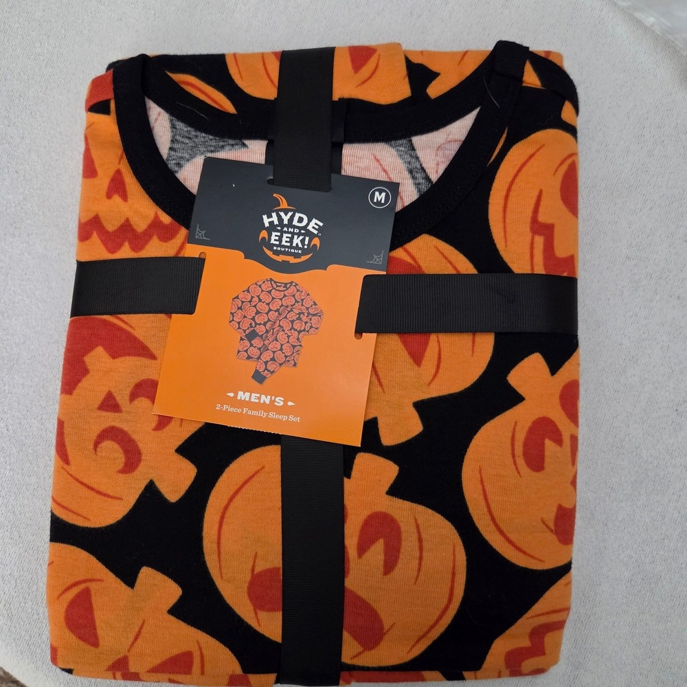 Hyde and EEK Mens Halloween Pumpkin Pajama Set Black Orange Size S or M